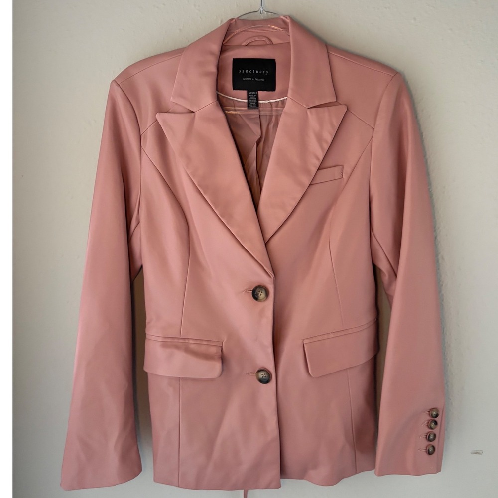 Sanctuary Pink Faux Leather Lace Up Back Blazer Jacket Small